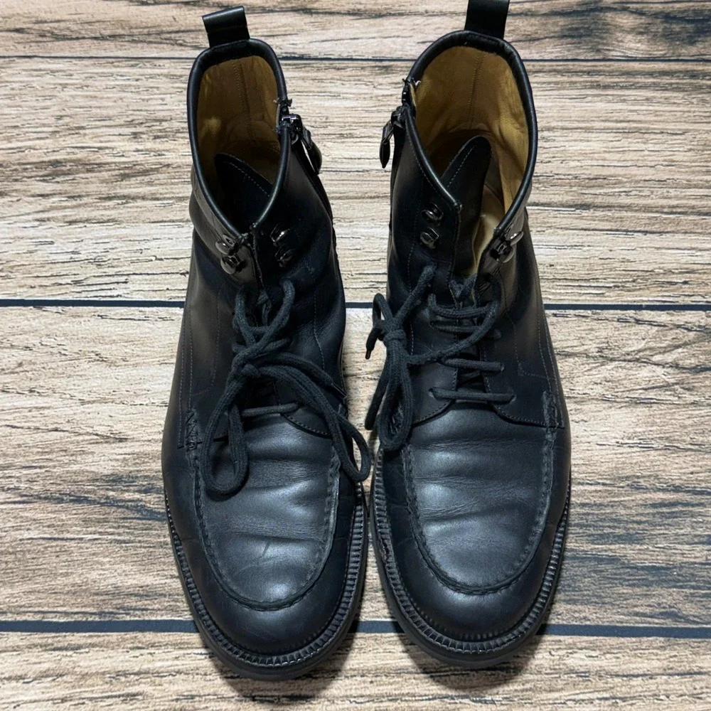 Bally Nokor Boots Men 10.5‎ D Black Leather Lace Up Side Zip Moc Toe Lug Sole